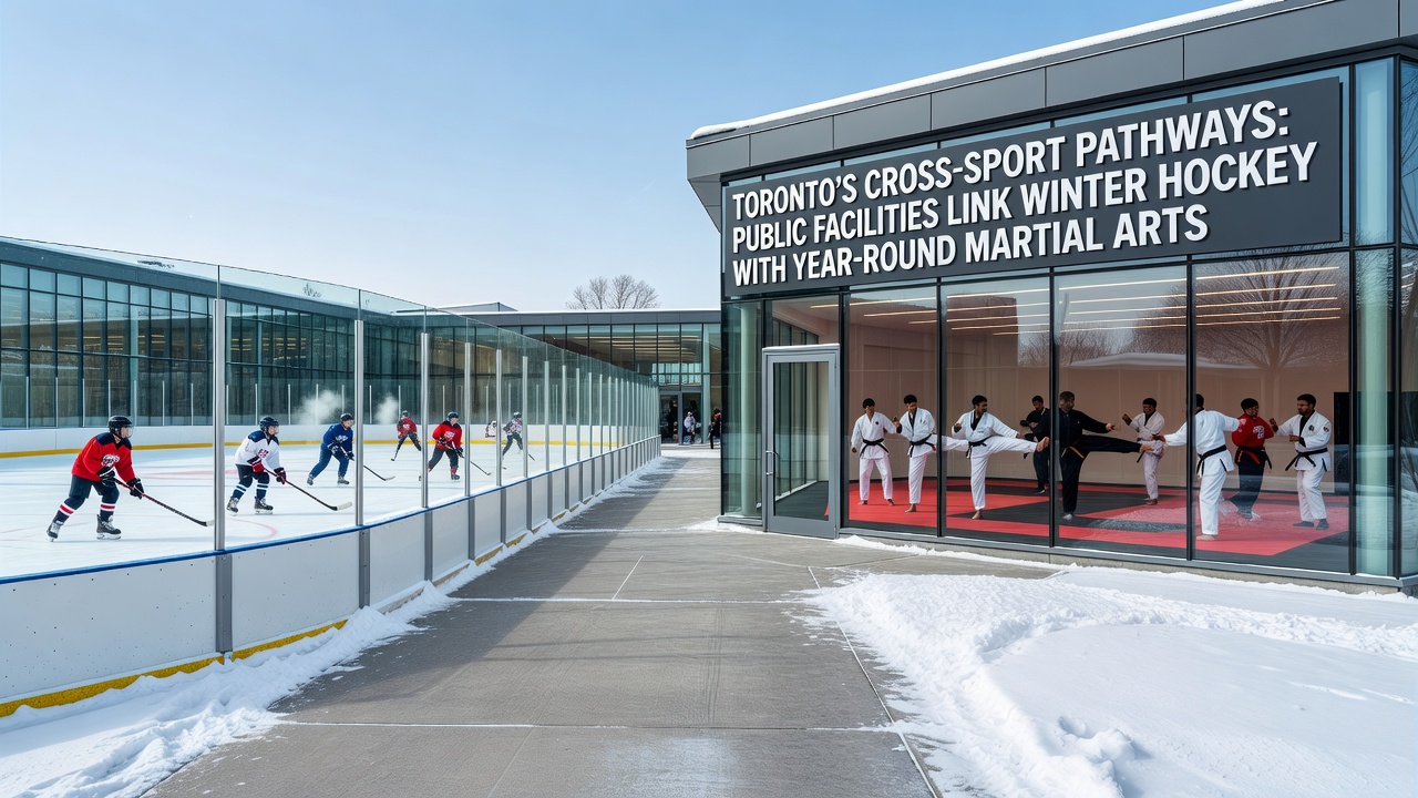Athletes practicing martial arts and team drills inside a Toronto community center gymnasium during off-season months