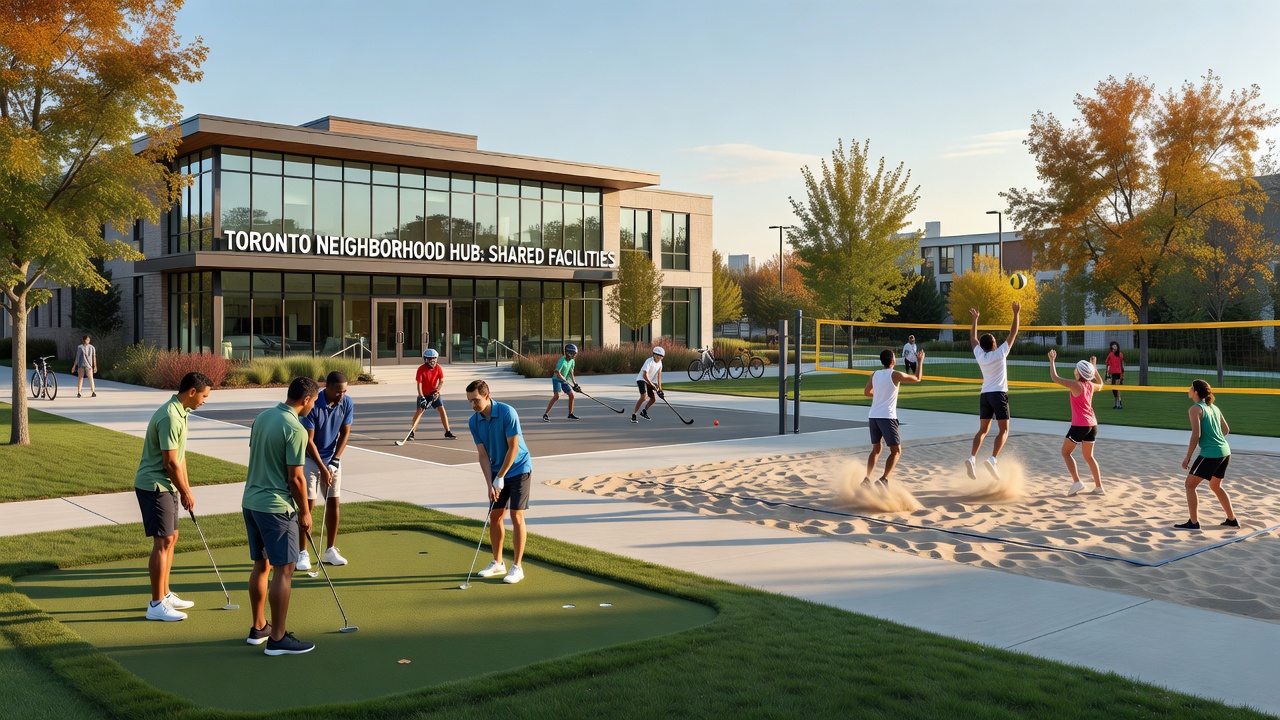 Volleyball court conversion to hockey rink at a Toronto community center during seasonal transition